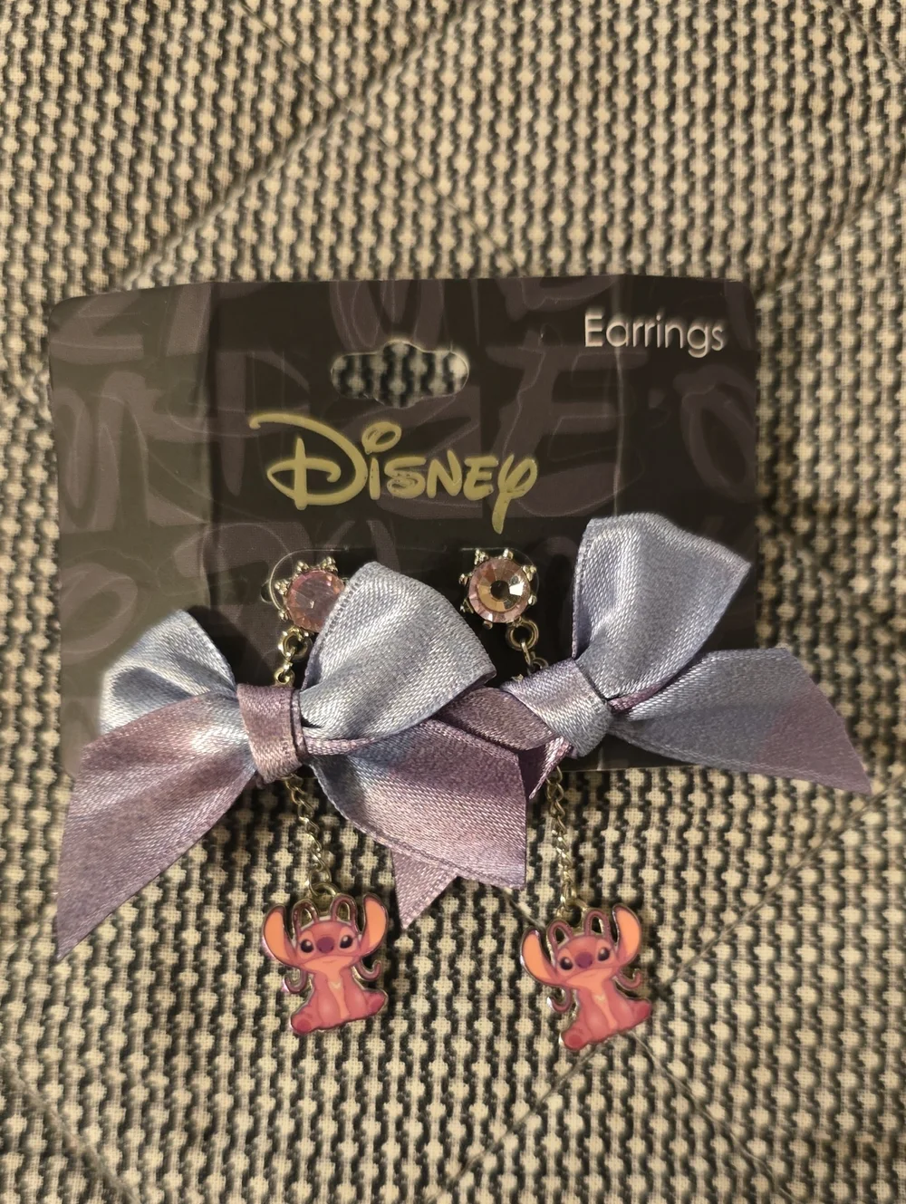 Disney Lavender and Pink Stitch Bow Dangle Earrings